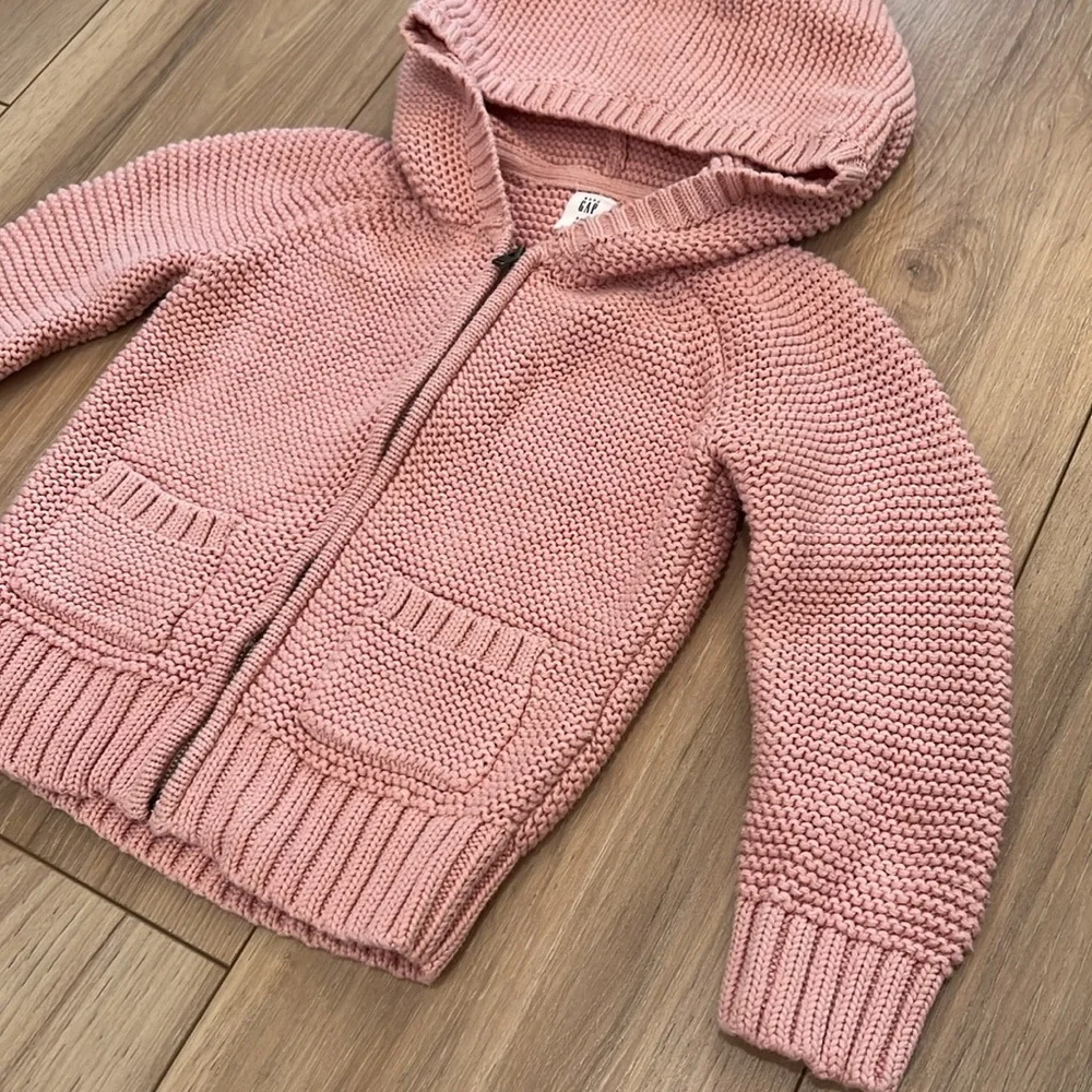 Gap Pink Cotton Knit Hoodie Sweatshirt